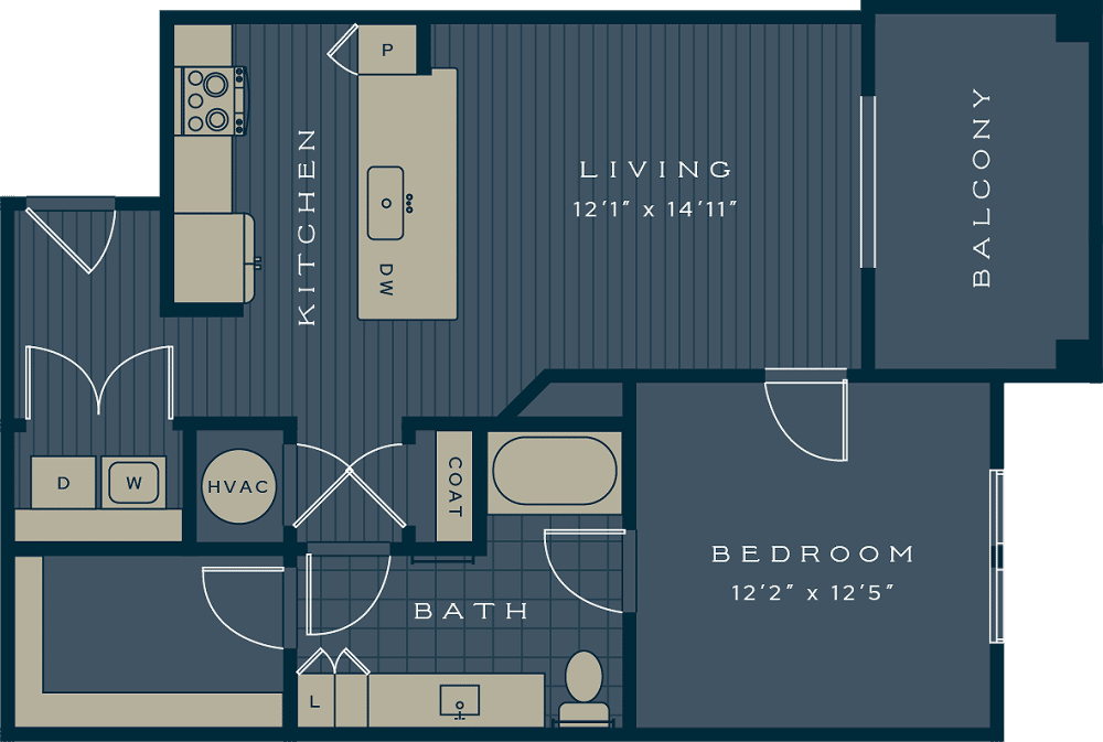 The Caspian 1 bedroom and 1 bathroom 801 sq. ft.